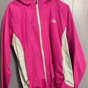 The North Face Womens Jacket Windbreaker Pink White Full Zip Hoodie